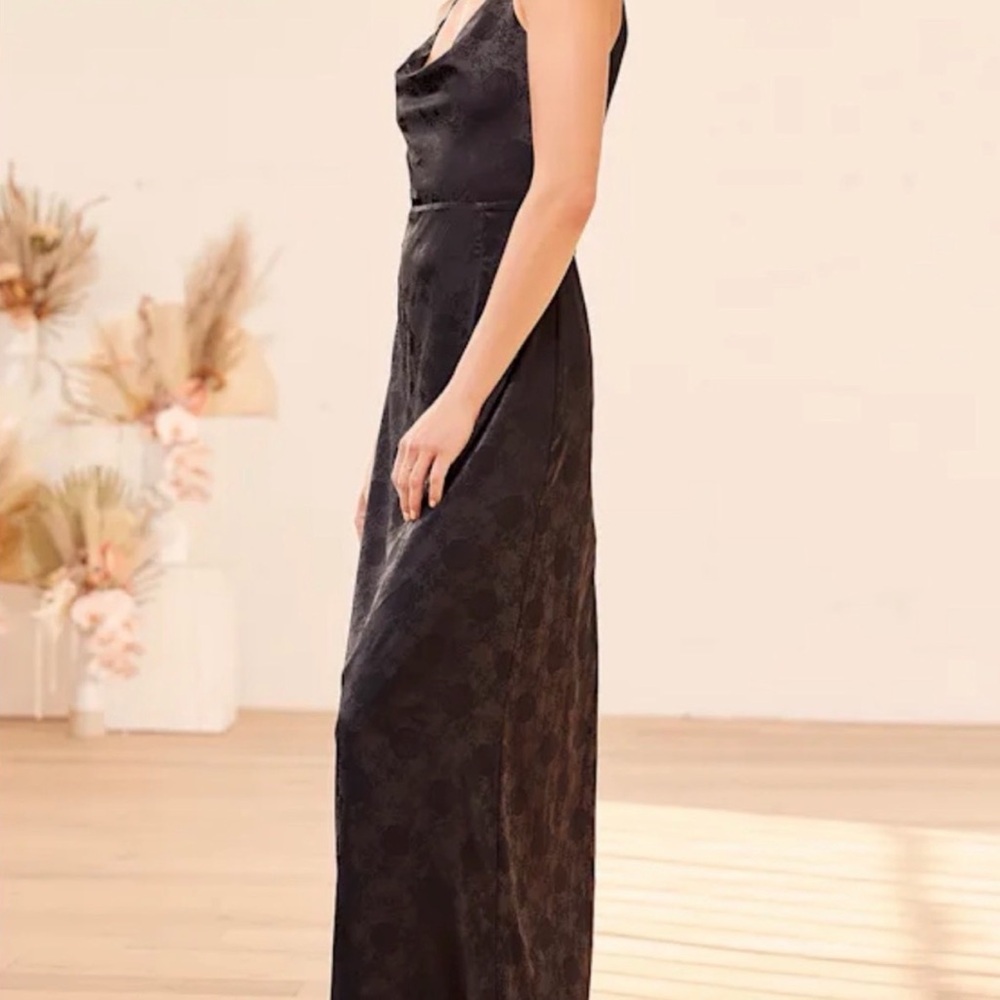 Lulus Black Satin Jacquard Maxi Dress - Picture 2 of 8